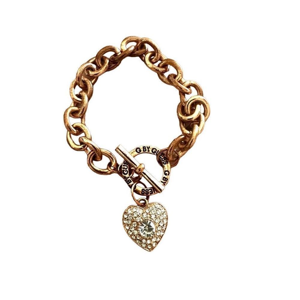 G by Guess rose gold rhinestone heart toggle bracelet